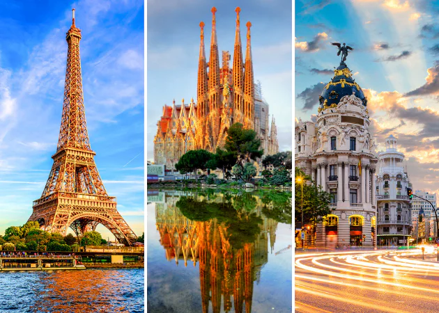 París, Francia + Barcelona + Madrid, España